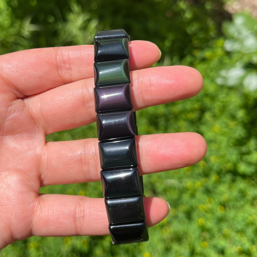 Dainty strechable rainbow obsidian soft bangle - Picture 3 of 3